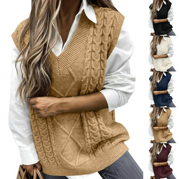 Loopsun Womens Winter Tops, Knitted Sweaters for Women, Women's Casual Loose Solid Color Knitted Sweater Top Khaki, XL