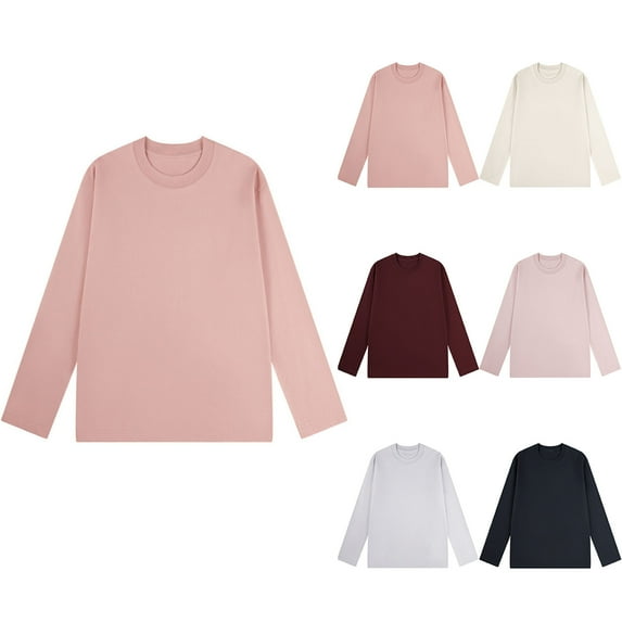 Loopsun Womens Winter Tops, Long Sleeve T Shirts for Women, Women's Casual Comfortable Solid Round Neck Loose Pullover Long Sleeve Daily Top Beige, XXL