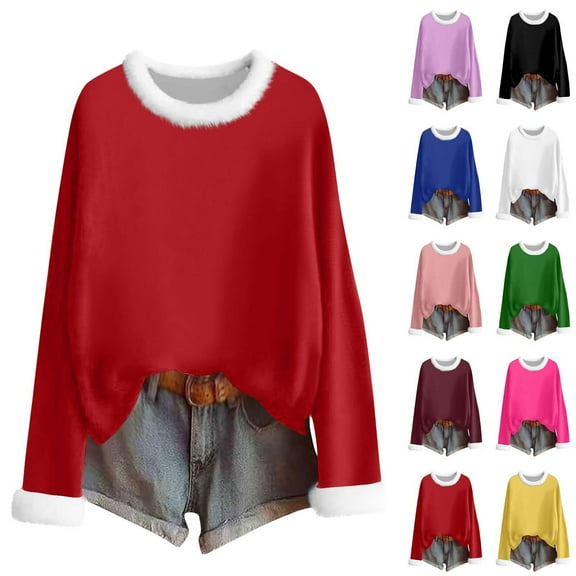 Loopsun Womens Winter Tops, Long Sleeve T Shirts for Women, Women's Fashion Casual Solid Long Sleeve Fleece Round Neck Pullover Warm Top Yellow, XXL