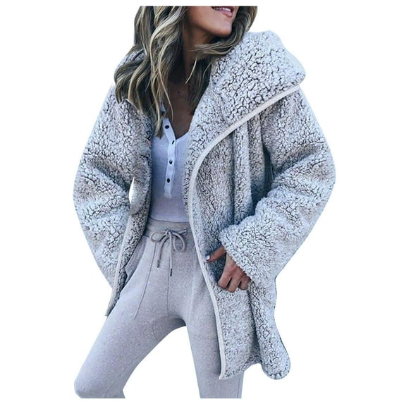 RQYYD Fleece Jackets for Women Winter Warm Fuzzy Coat Plus Size Long Sleeve Sherpa Cardigan Open Front Outwear with Pockets (Gray,3XL)