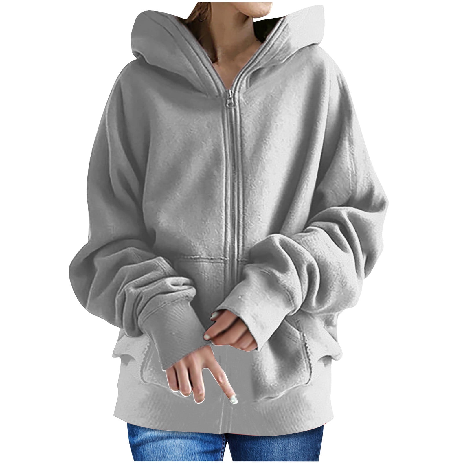 Yyeselk Women's Fleece Hooded Coat Loose Plus Size Solid Color Winter Warm  Long Sleeve Plush Hoodies Sweatshirt Hoodie Pullover Blouse Shirt Army