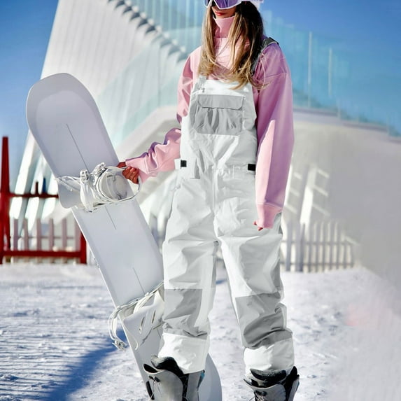 Winter Savings! Rciityk Gray Women and Mens Snow Bib Adjustable Overalls Pants Wear-resistants Bib Hiking Climbing Insulated Ski Pants with Pockets