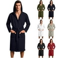 thumbnail image 1 of SROBPTY Mens Sleepwear, Robes for Men, Men's Solid Hooded Long Sleeve Robe with Pockets and Tie Belt Home Sleepwear Black,L, 1 of 5