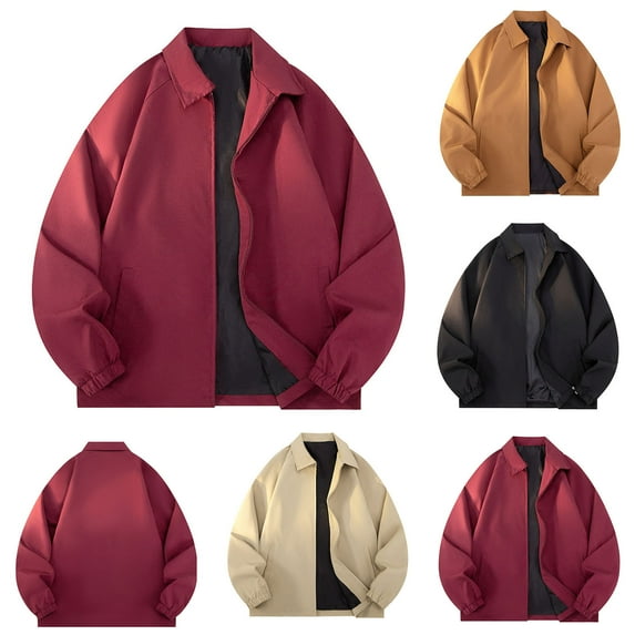 SROBPTY Mens Winter Coats, Casual Jackets for Men, Men's Casual Long Sleeve Lapel Zip Outdoor Jacket with Pocket Wine,XL