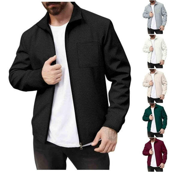SROBPTY Mens Winter Coats, Casual Jackets for Men, Men's Casual Solid Color Long Sleeve Lapel Zip Outdoor Jacket with Pocket Wine,L