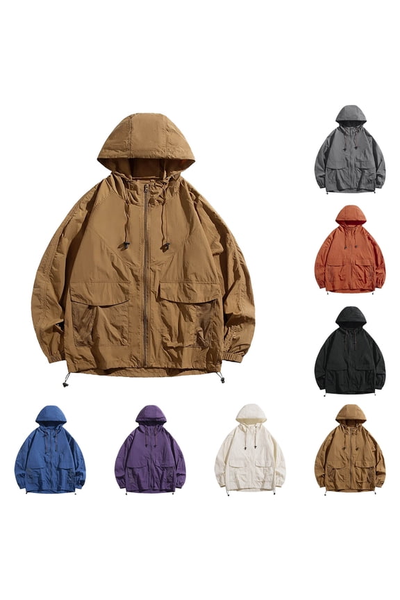 Mens Winter Coats, Casual Jackets for Men, Men's Lightweight Casual Long Sleeve Hooded Jacket Orange,XXXL