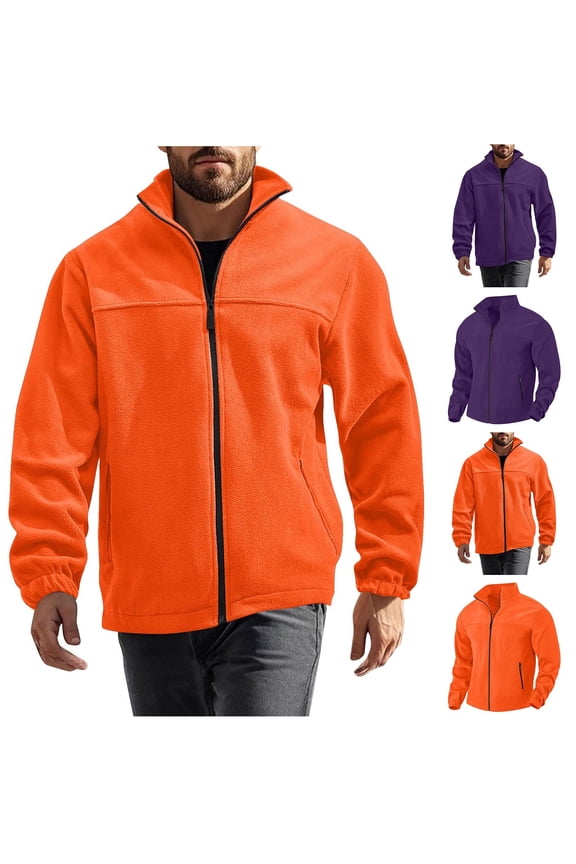 Mens Winter Coats, Fleece Jackets for Mens, Men's Fashion Sports Solid Fleece Zipper Hoodie Jackets with Pocket Purple,S