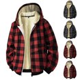 thumbnail image 1 of SROBPTY Mens Winter Coats, Fleece Jackets for Mens, Men's Plaid Long Sleeve Hooded Zipper Warm Shirt Jacket with Pocket Black,XXXL, 1 of 4