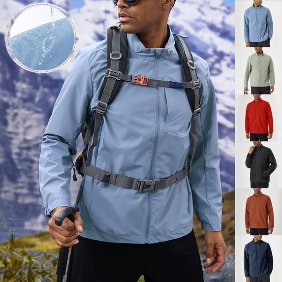 SROBPTY Mens Winter Coats, Windbreaker Jackets for Mens, Men's Solid Color Outdoor Stand Up Collar Zipper Jacket with Pocket Red,L