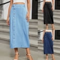 thumbnail image 1 of SROBPTY Womens Skirts, Skirts for Women Trendy, Women's Fashion Trendy Solid Color Elastic Waist Button Split Denim Midi Skirts Dark Blue,S, 1 of 5