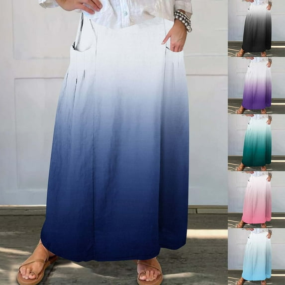 SROBPTY Womens Skirts, Skirts for Women Trendy, Women's Printed Stretch Waistband Pleated Pocket Midi Skirts Purple,M