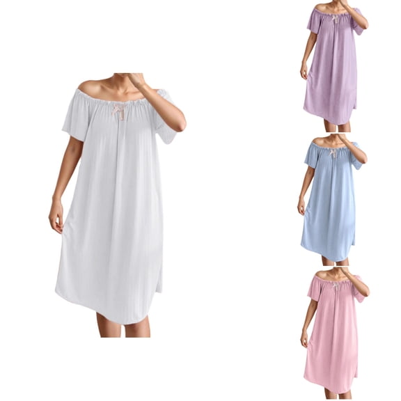 SROBPTY Womens Sleepwear, Nightgowns for Women, Women's Casual Solid Color One Shoulder Nightgown with Removable Pads Home Sleepwear White,M