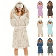 thumbnail image 1 of SROBPTY Womens Sleepwear, Robes for Women, Women's Comfortable Solid Color Hooded Midi Robe with Two Pockets Warm Home Sleepwear Blue,L, 1 of 4