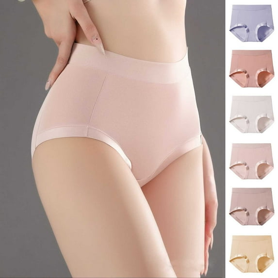 SROBPTY Womens Underwear, Panties for Women, Women's Plus Size Mid High Waist Solid Color Hip Lifting Breathable Seamless Briefs Underwear Khaki,L