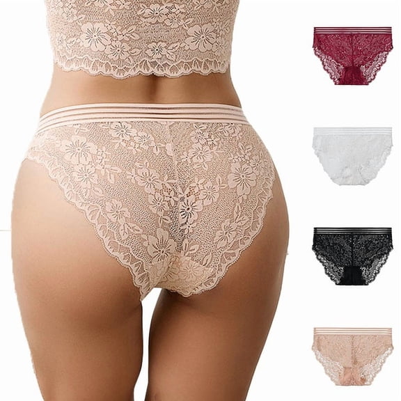 SROBPTY Womens Underwear, Panties for Women, Women's Plus Size Low Waist Solid Color Comfortable Soft Lace Breathable Underwear Red,S