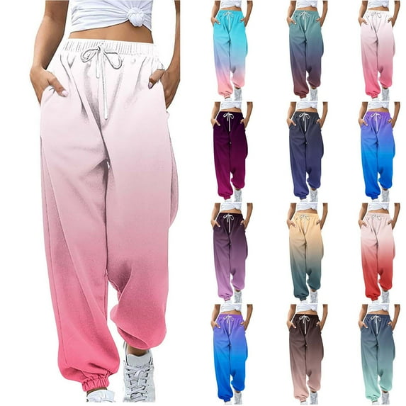 SROBPTY Womens Winter Long Pants, Sweatpants for Women, Women's Fashion Casual Loose Gradient Print Drawstring Sweatpants Sky Blue,XL