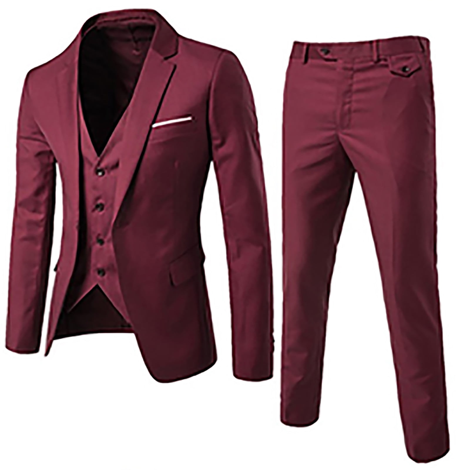 Winter Savings! TMOYZQ Mens Suits Set 3 Piece One Button Solid Tuxedo ...