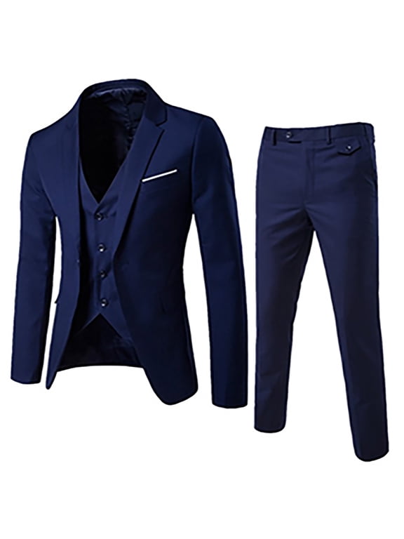 Mens Suits Set 3 Piece One Button Solid Tuxedo Suit Prom Wedding Party Blazer Jacket & Business Dress Vest & Pants Formal Suit Set Outfits