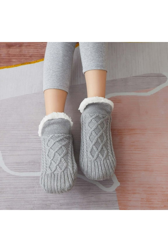 Women Thick Knitted Slipper Socks Cozy Warm Fuzzy Socks Non Slip Socks Winter Indoor Double Layer Bedroom Thermal Socks Christmas Gifts
