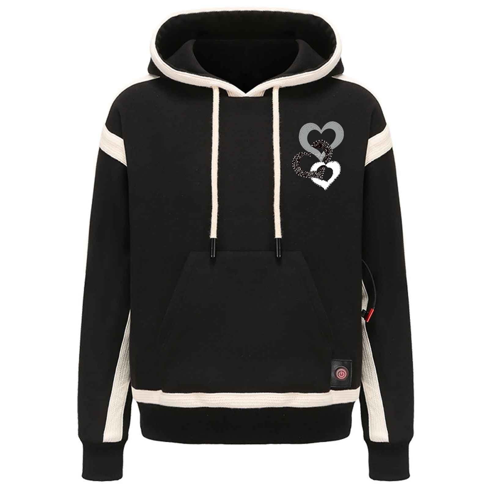 Titcea Heated Hoodie Women, 3 Adjustable Temperature 9 Heating Zones, USB Rechargeable Heated Sweatshirt with Hood Fashion Print Drawstring Warming Sweater, Gifts for Her