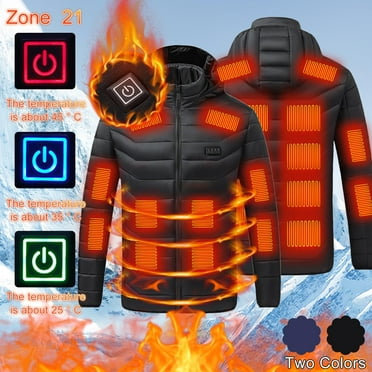 Winter Savings! Titcea Heated Jacket for Men, 3 Adjustable Temperature 21 Heating Zones, USB Rechargeable Heated Jacket with Hood Solid Color Zip Up Windproof Warming Coat, Gifts for Men