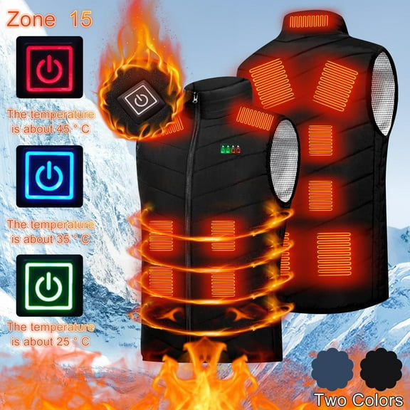 Winter Savings! Titcea Heated Vest for Men, 3 Heating Levels 15 Heating Zones Four Control Heated Jacket Lightweight Button Up Warming Jacket, Gifts for Men