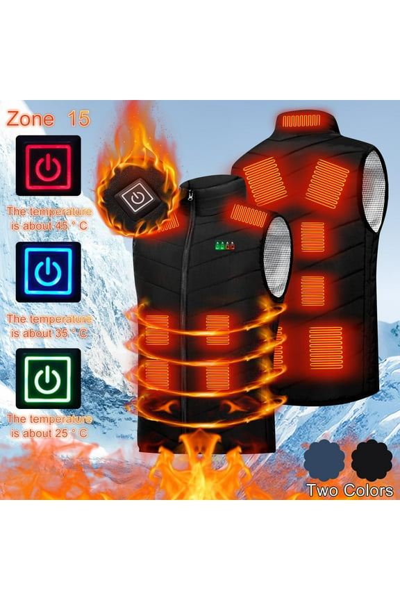 Heated Vest for Men, 3 Heating Levels 15 Heating Zones Four Control Heated Jacket Lightweight Button Up Warming Jacket, Gifts for Men