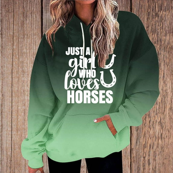 Titcea Hoodies for Women Oversized Drawstring Letter Gradient Printed Long Sleeve Hoodie with Pockets Loose Casual Pullover Sweatshirt