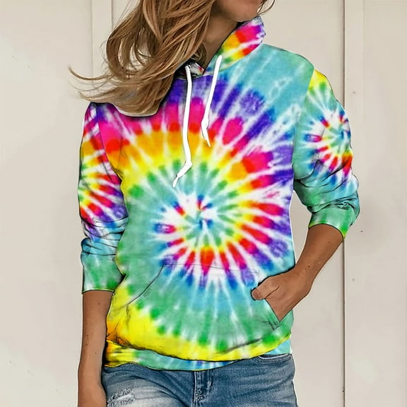 Titcea Hoodies for Women Fashion Printed Drawstring Long Sleeve Hoodie with Pockets Loose Casual Pullover Sweatshirt