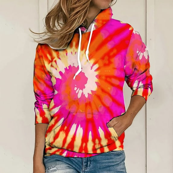 Winter Savings! Titcea Hoodies for Women Fashion Printed Drawstring Long Sleeve Hoodie with Pockets Loose Casual Pullover Sweatshirt