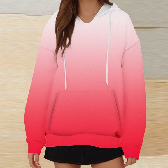 Titcea Hoodies for Women Oversized Drawstring Gradient Printed Long Sleeve Hoodie with Pockets Loose Casual Pullover Sweatshirt