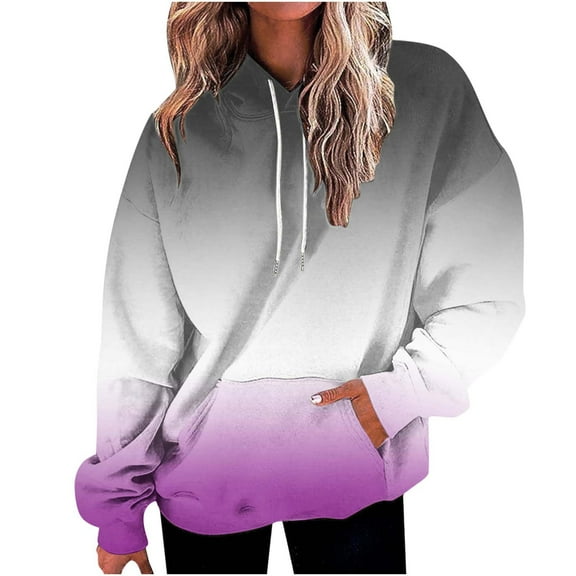 Titcea Hoodies for Women Oversized Drawstring Gradient Printed Long Sleeve Hoodie with Pockets Loose Casual Pullover Sweatshirt