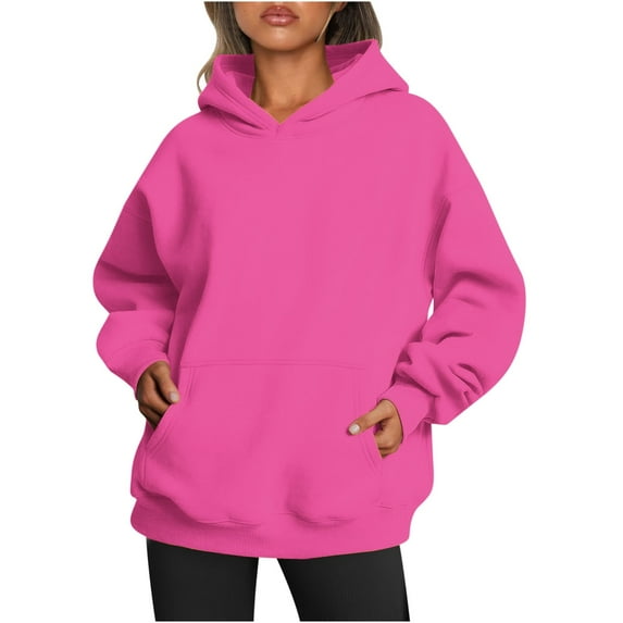 Titcea Hoodies for Women Oversized Solid Color Long Sleeve Fleece Sweatshirt Trendy Pullover Sweaters with Pockets