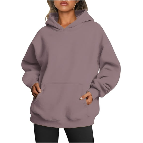 Titcea Hoodies for Women Oversized Solid Color Long Sleeve Fleece Sweatshirt Trendy Pullover Sweaters with Pockets