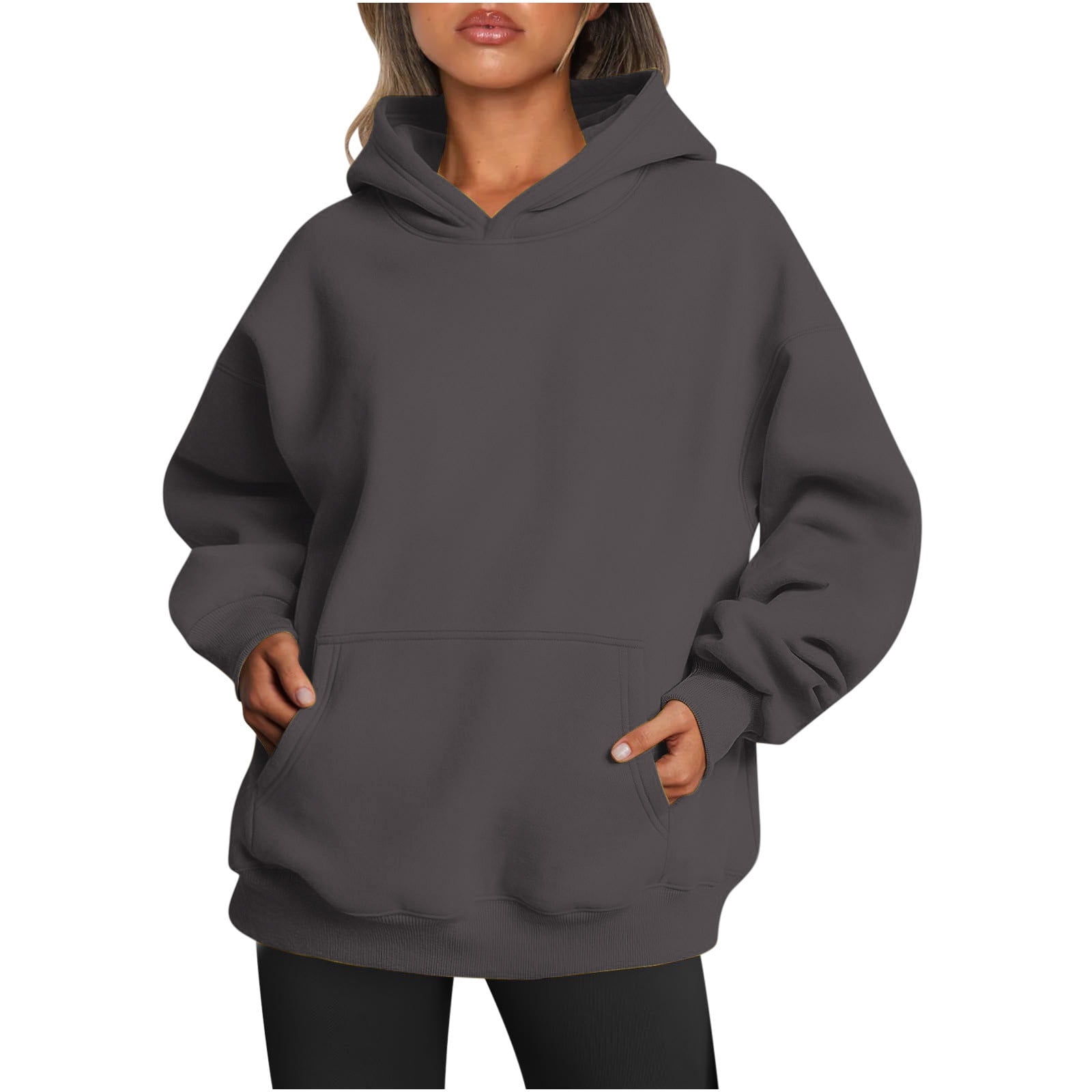 Women S Fleece Hoodie Solid Color Long Sleeve Sweatshirt