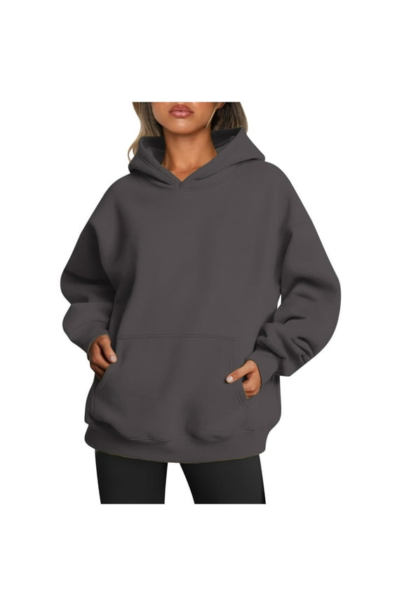 Hoodies for Women Oversized Solid Color Long Sleeve Fleece Sweatshirt Trendy Pullover Sweaters with Pockets