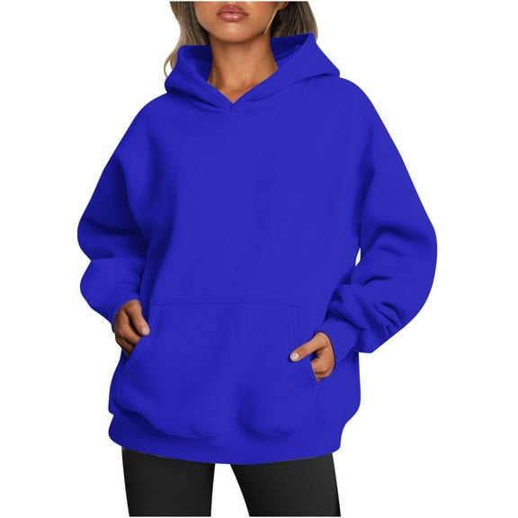 Titcea Hoodies for Women Oversized Solid Color Long Sleeve Fleece Sweatshirt Trendy Pullover Sweaters with Pockets