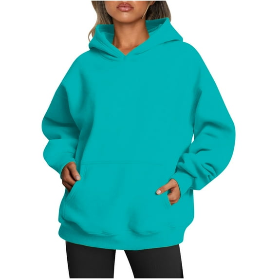 Titcea Hoodies for Women Oversized Solid Color Long Sleeve Fleece Sweatshirt Trendy Pullover Sweaters with Pockets
