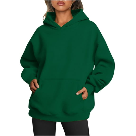 Titcea Hoodies for Women Oversized Solid Color Long Sleeve Fleece Sweatshirt Trendy Pullover Sweaters with Pockets
