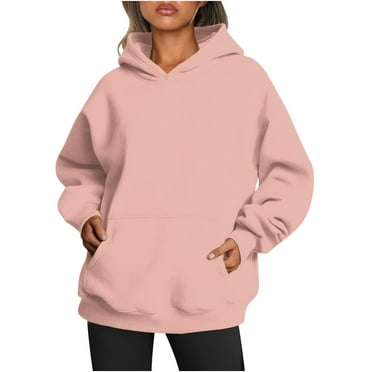 Winter Savings! Titcea Hoodies for Women Oversized Solid Color Long Sleeve Fleece Sweatshirt Trendy Pullover Sweaters with Pockets