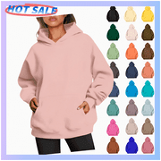 Winter Savings! Titcea Hoodies for Women Oversized Solid Color Long Sleeve Fleece Sweatshirt Trendy Pullover Sweaters with Pockets