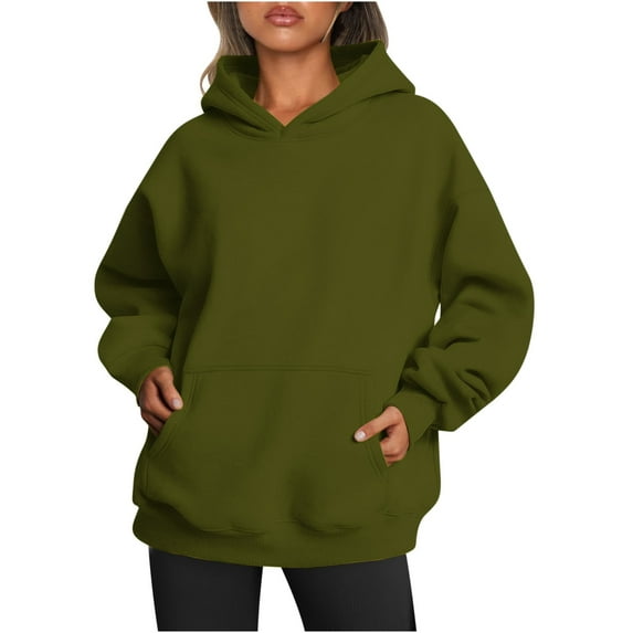Titcea Hoodies for Women Oversized Solid Color Long Sleeve Fleece Sweatshirt Trendy Pullover Sweaters with Pockets