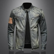 Winter Savings! Titcea Jean Jacket USA Flag Printed Stand Collar Long Sleeve Button Up Jacket with Pockets Trendy Slim Winter Jackets for Men