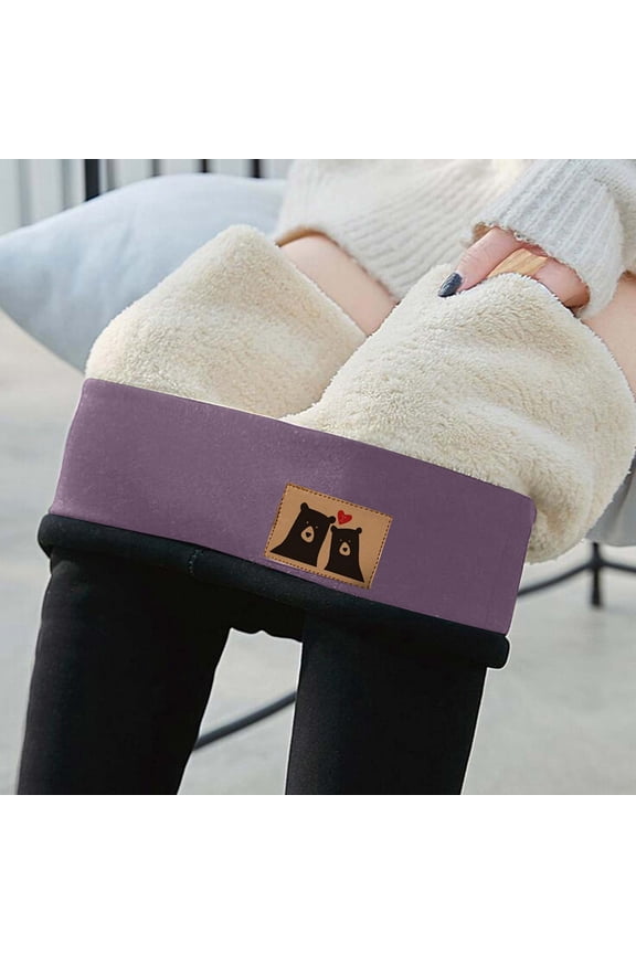 Leggings for Women Elastic Waisted Solid Color Slim Fleece Lined Leggings Stretch Thermal Leggings