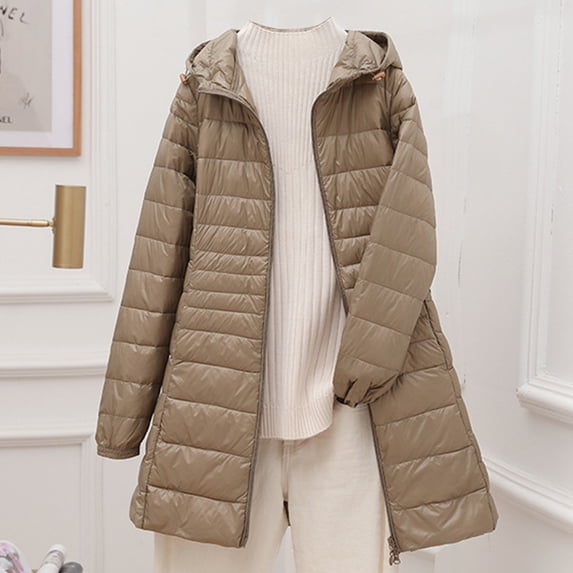 Titcea Puffer Jacket Womens Lightweight Hooded Plus Size Solid Color Zip Up Winter Coats with Pockets Warm Loose Comfort Jackets