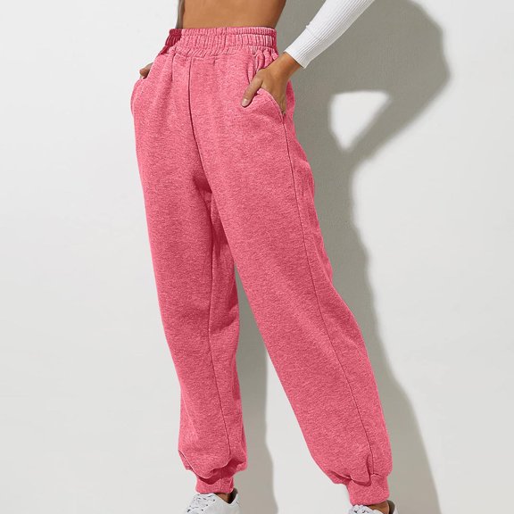 Winter Savings! Titcea Sweatpants Women Elastic Waisted Foot Binding Solid Color Fleece Joggers with Pockets Baggy Casual Sweatpants