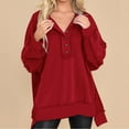 thumbnail image 1 of Titcea Sweatshirt for Women Oversized Solid Color V-Neck Button Long Sleeve Sweatshirts Loose Casual Pullover Sweaters, 1 of 9