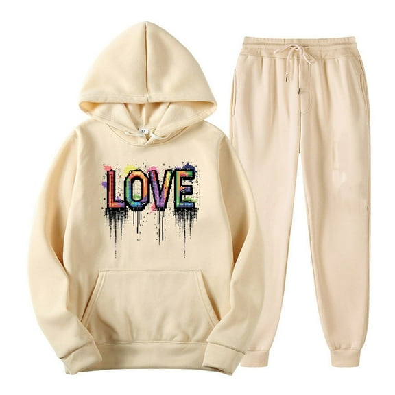 Titcea Sweatsuits Women 2 Piece Outfit Fashion Print Fleece Hoodie Drawstring Sweatpants with Pockets Baggy Casual Athletic Matching Set