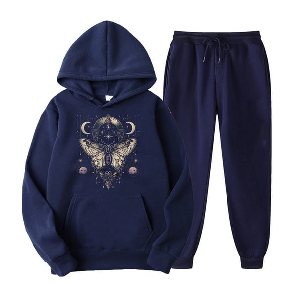 Titcea Sweatsuits Women 2 Piece Outfit Fashion Print Fleece Hoodie Drawstring Sweatpants with Pockets Baggy Casual Athletic Matching Set