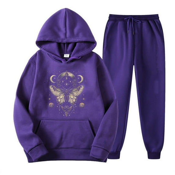 Titcea Sweatsuits Women 2 Piece Outfit Fashion Print Fleece Hoodie Drawstring Sweatpants with Pockets Baggy Casual Athletic Matching Set